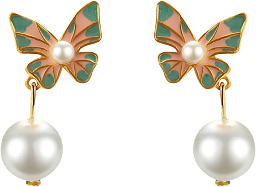 Pearl Bow Earrings for Women,Cute Bowknot Dangle Pearl Earrings Party Prom Jewelry Accessory Birthday Gifts for Girlfriend