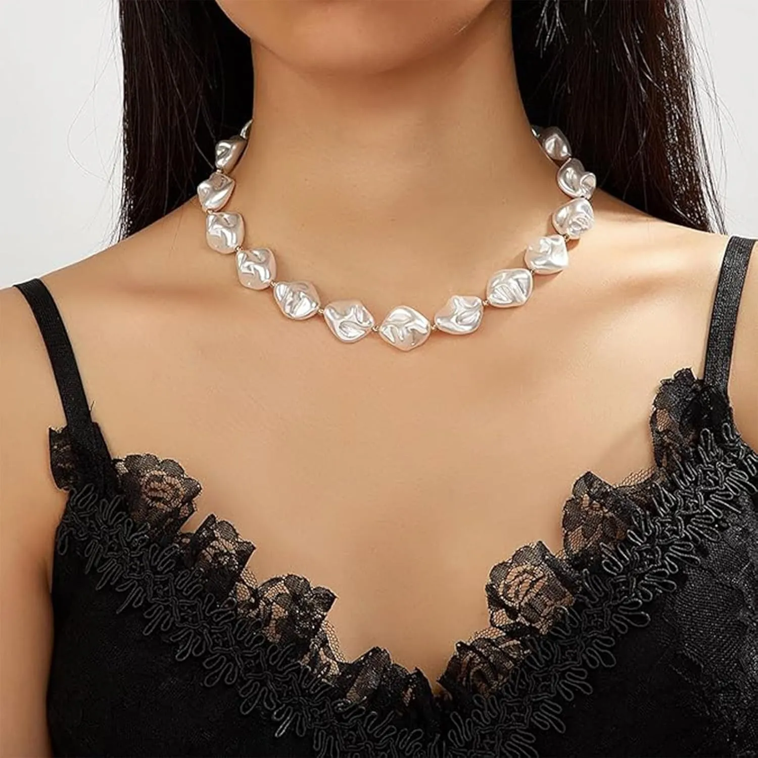 Pearl Necklaces for Women Baroque Chunky Pearl Necklaces Dainty Pearl Dangle Necklaces Vintage Pearl Charm Choker Necklaces Birthday Wedding Jewelry 3pcs set
