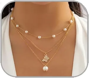 Pearl Necklaces for Women Elegant Pearl Choker Necklaces Faux Pearl Beaded Necklaces Layered Imitation Pearl Necklaces Heart Pendant Necklaces