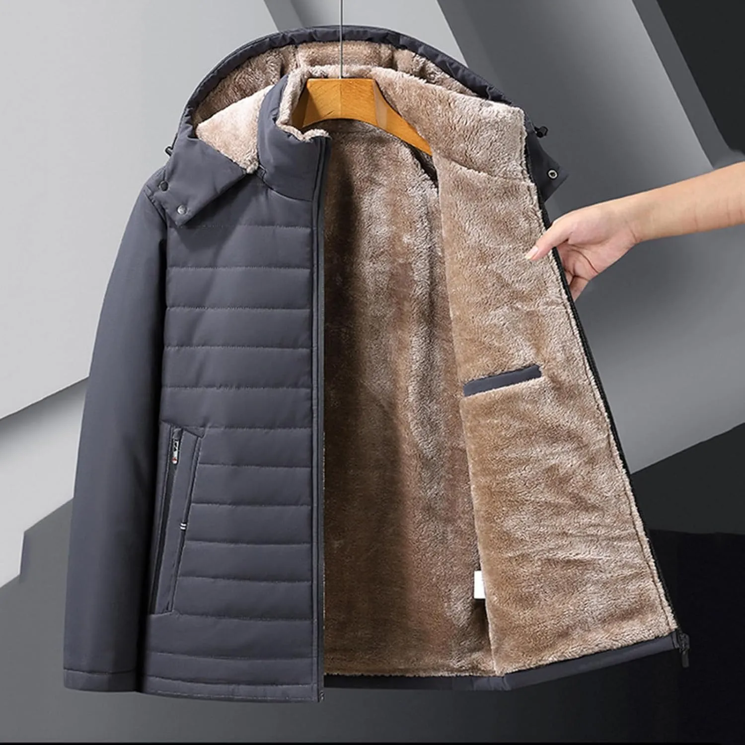 peqiut Winter Jacket For Men Cotton Padded Zipper Warm Fall Winter Hooded Coats Thickened Jacket Comfort