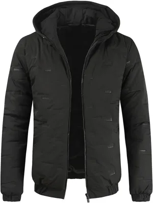 peqiut Winter Jacket For Men Fashion Zipper Cotton Padded Warm Fall Winter Hooded Coats Solid Color Jacket Comfort