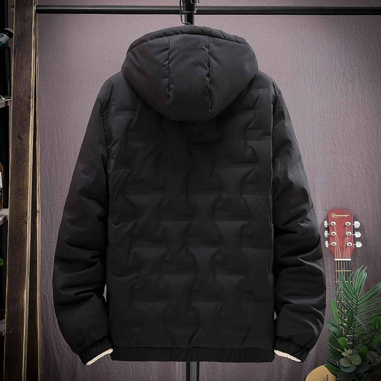 peqiut Winter Jacket For Men Zipper Cotton Padded Warm Fall Winter Hooded Coats Fashion Solid Color Jacket Comfort