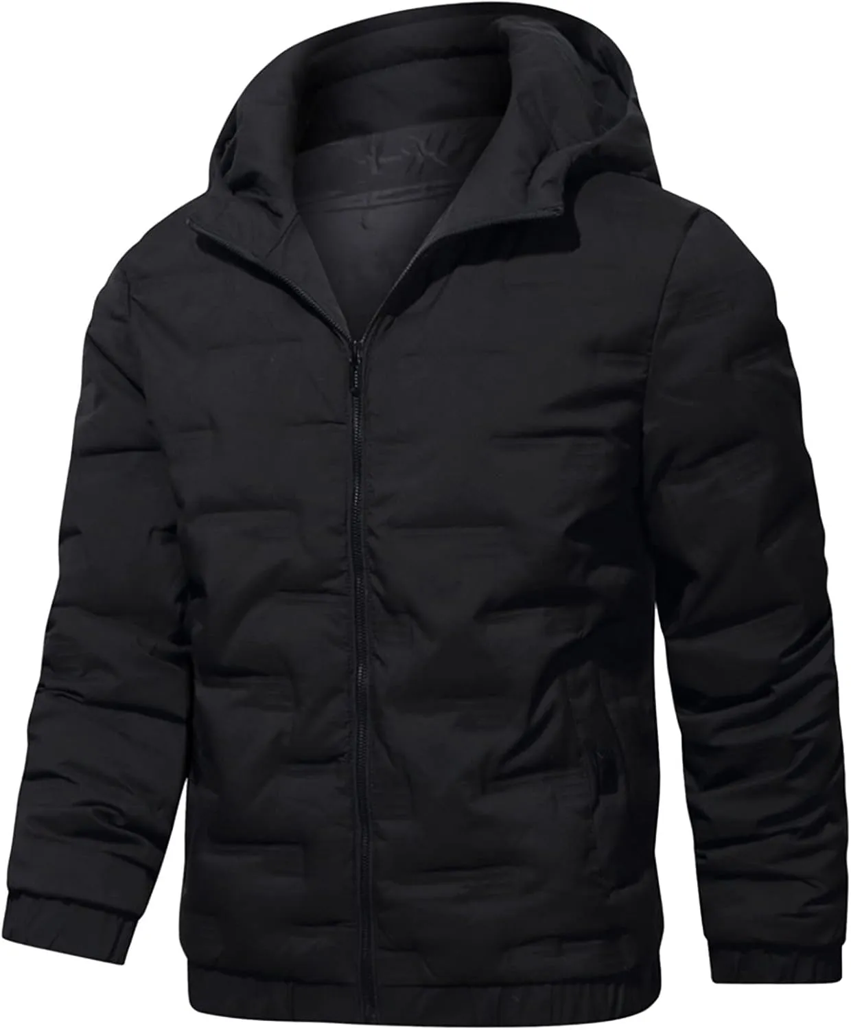 peqiut Winter Jacket For Men Zipper Cotton Padded Warm Fall Winter Hooded Coats Fashion Solid Color Jacket Comfort