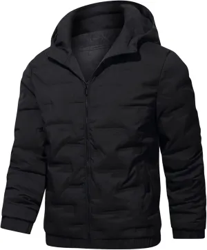 peqiut Winter Jacket For Men Zipper Cotton Padded Warm Fall Winter Hooded Coats Fashion Solid Color Jacket Comfort