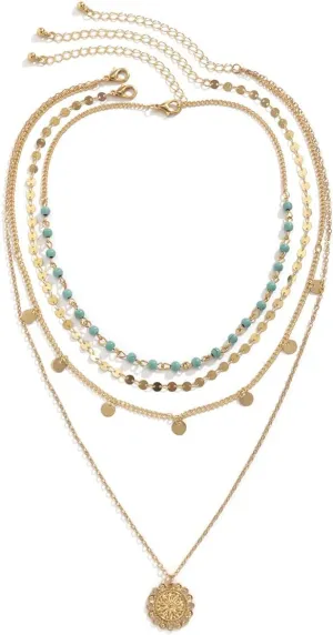 Pingyongchang Turquoise Necklaces boho choker necklaces for women gold layered necklaces Turquoise Beaded Necklace Colorful Beach Jewelry Western Necklaces Summer Jewelry Vintage Pendant Necklace-C