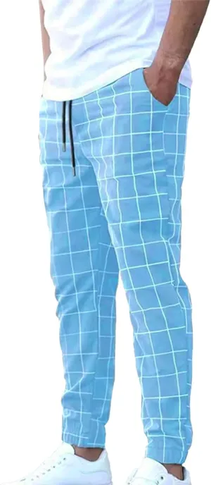 Plaid Dress Pants for Men Linen Casual Pants Lightweight Drawstring Beach Trousers Elastic Waist Cropped Pants