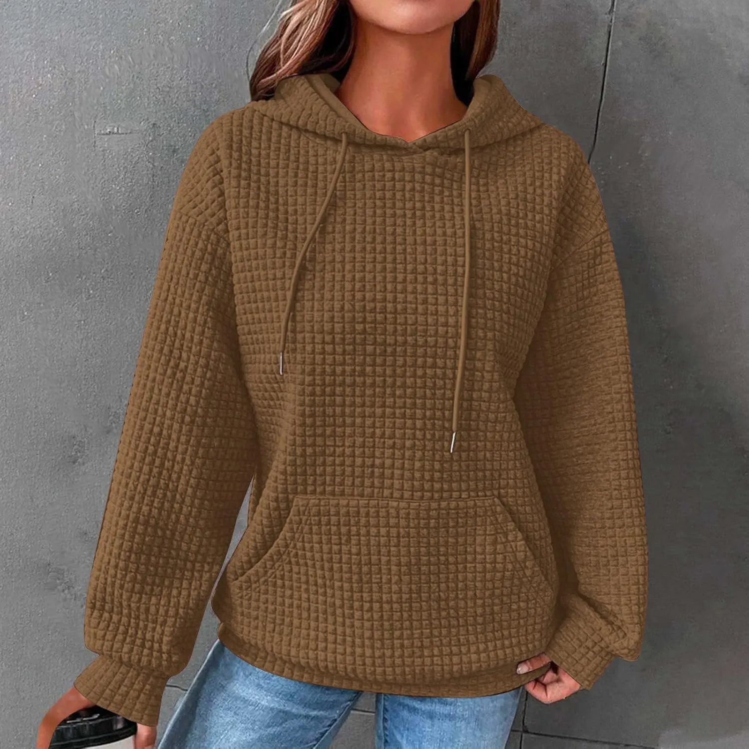 Plain Hoodie for Women Oversized Baggy Long Sleeve Drawstring Hooded Fashion Hide Belly Classic-Fit Hoodie