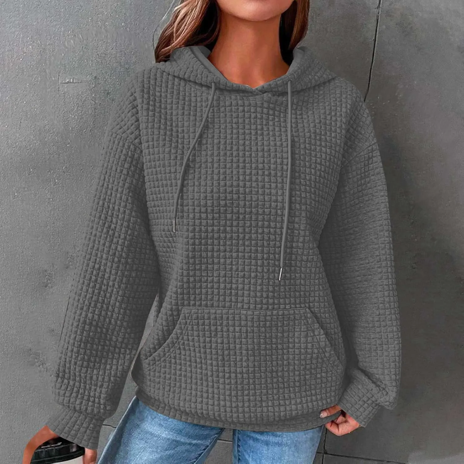 Plain Hoodie for Women Oversized Baggy Long Sleeve Drawstring Hooded Fashion Hide Belly Classic-Fit Hoodie
