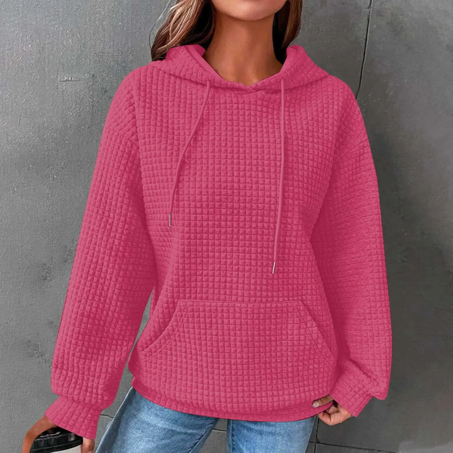 Plain Hoodie for Women Oversized Baggy Long Sleeve Drawstring Hooded Fashion Hide Belly Classic-Fit Hoodie