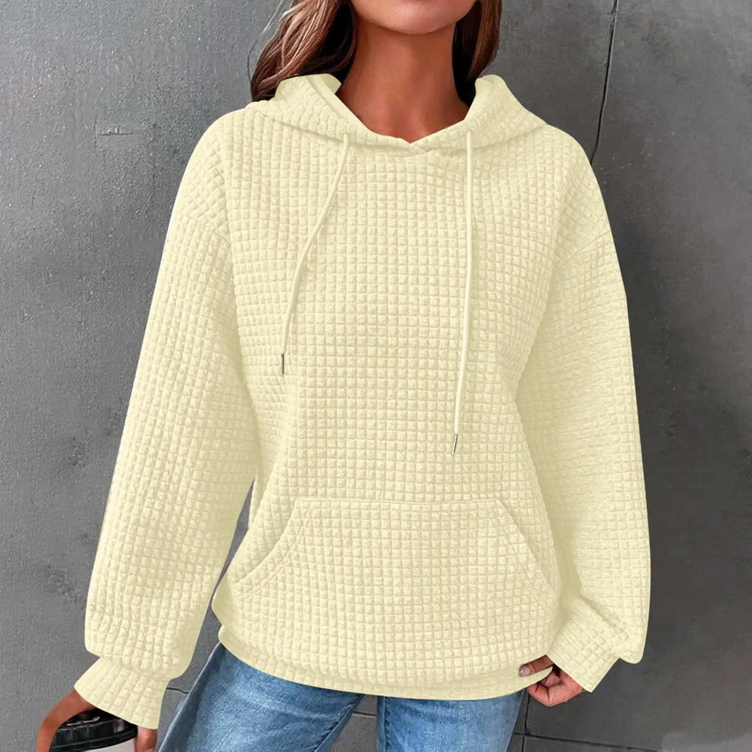 Plain Hoodie for Women Oversized Baggy Long Sleeve Drawstring Hooded Fashion Hide Belly Classic-Fit Hoodie