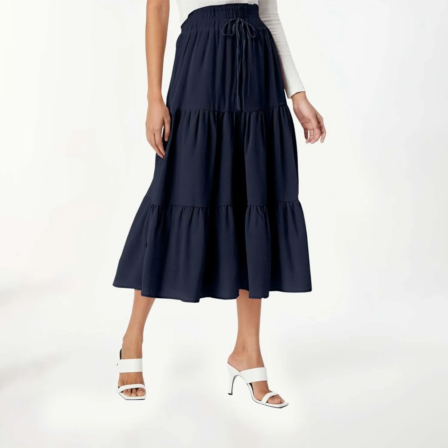 Pleated Skirts for Women High Waisted Pleated Flowy A Line Knee Length Skirts Drawstring 2025 Boho Casual Summer Skorts