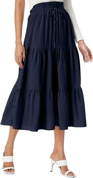 Pleated Skirts for Women High Waisted Pleated Flowy A Line Knee Length Skirts Drawstring 2025 Boho Casual Summer Skorts