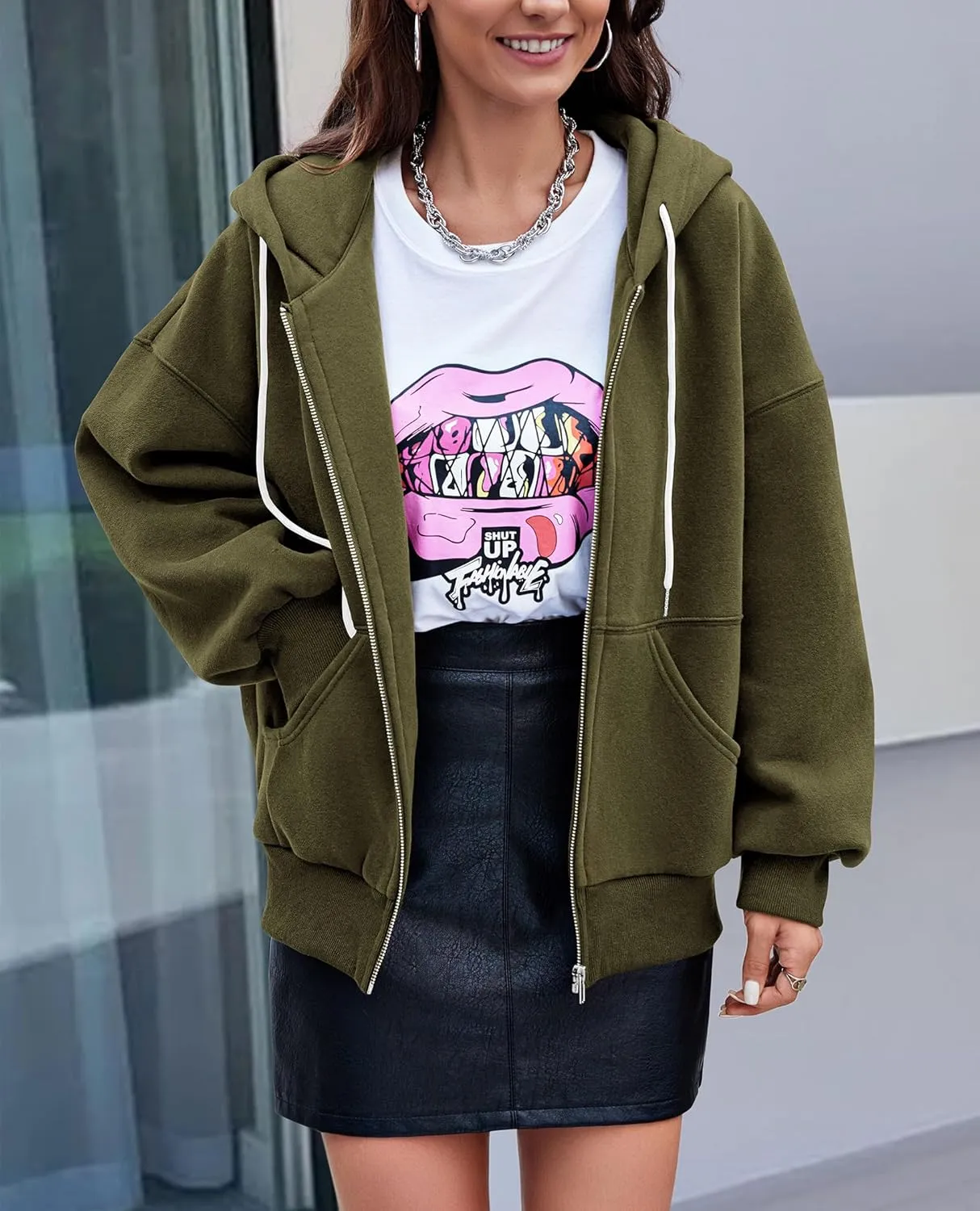 PRETTYGARDEN Women's 2025 Fall Oversized Hoodies Sweatshirt Long Sleeve Zip Up Pockets Loose Fit Y2K Winter Jackets Coat
