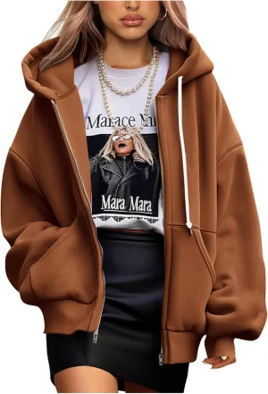 PRETTYGARDEN Women's 2025 Fall Oversized Hoodies Sweatshirt Long Sleeve Zip Up Pockets Loose Fit Y2K Winter Jackets Coat