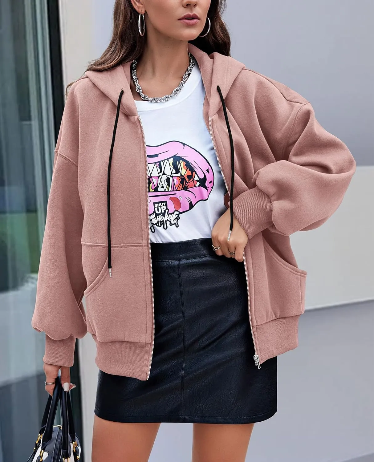 PRETTYGARDEN Women's 2025 Fall Oversized Hoodies Sweatshirt Long Sleeve Zip Up Pockets Loose Fit Y2K Winter Jackets Coat