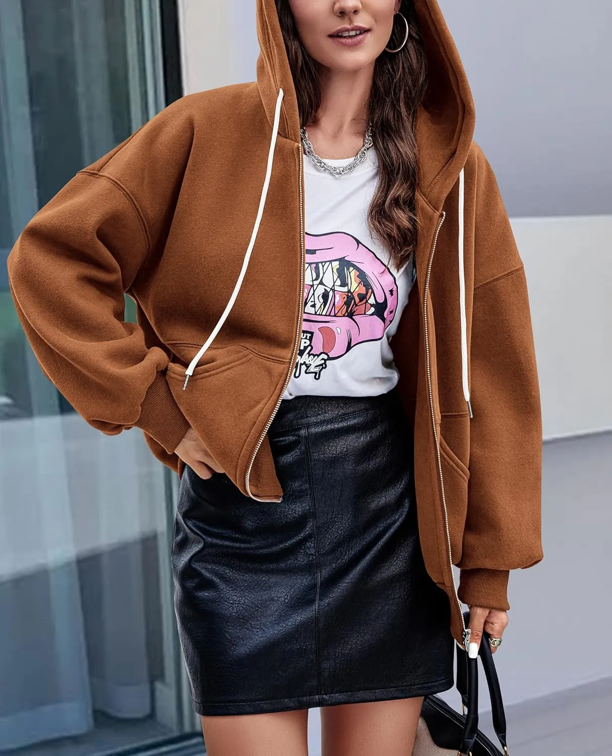 PRETTYGARDEN Women's 2025 Fall Oversized Hoodies Sweatshirt Long Sleeve Zip Up Pockets Loose Fit Y2K Winter Jackets Coat