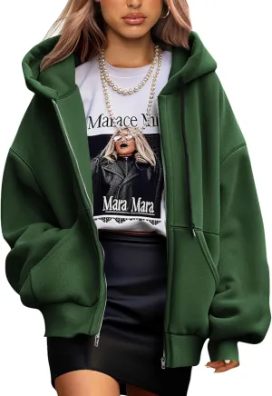 PRETTYGARDEN Women's 2025 Fall Oversized Hoodies Sweatshirt Long Sleeve Zip Up Pockets Loose Fit Y2K Winter Jackets Coat