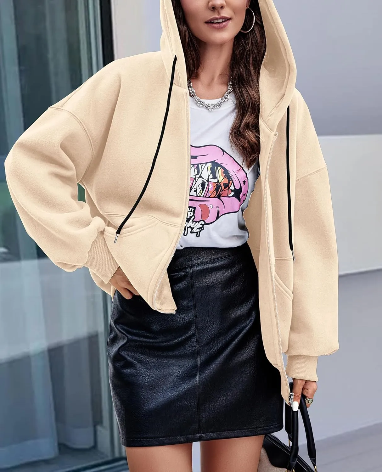 PRETTYGARDEN Women's 2025 Fall Oversized Hoodies Sweatshirt Long Sleeve Zip Up Pockets Loose Fit Y2K Winter Jackets Coat