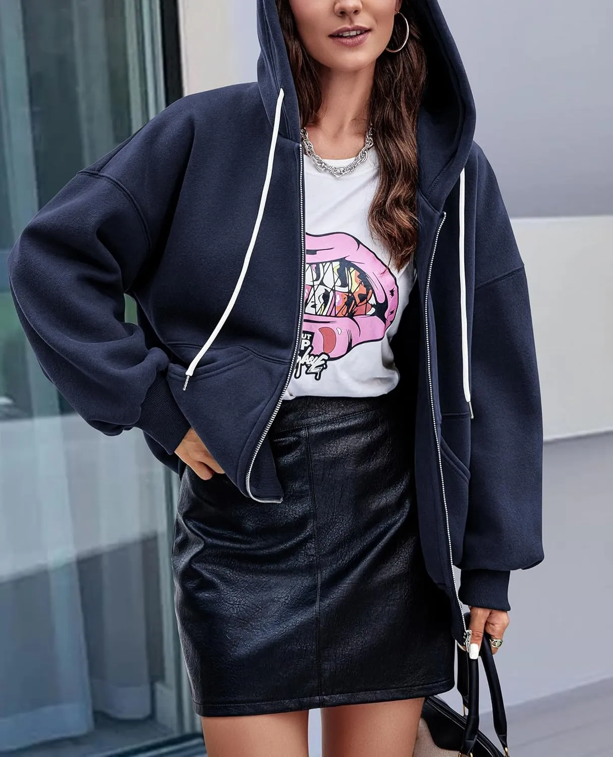 PRETTYGARDEN Women's 2025 Fall Oversized Hoodies Sweatshirt Long Sleeve Zip Up Pockets Loose Fit Y2K Winter Jackets Coat