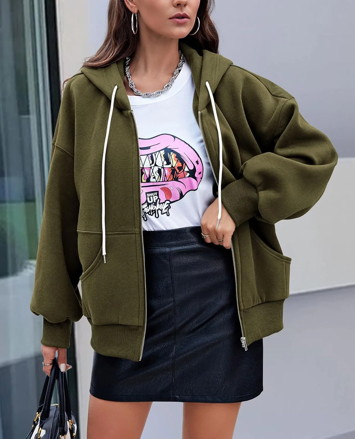 PRETTYGARDEN Women's 2025 Fall Oversized Hoodies Sweatshirt Long Sleeve Zip Up Pockets Loose Fit Y2K Winter Jackets Coat