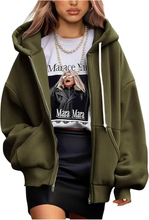 PRETTYGARDEN Women's 2025 Fall Oversized Hoodies Sweatshirt Long Sleeve Zip Up Pockets Loose Fit Y2K Winter Jackets Coat
