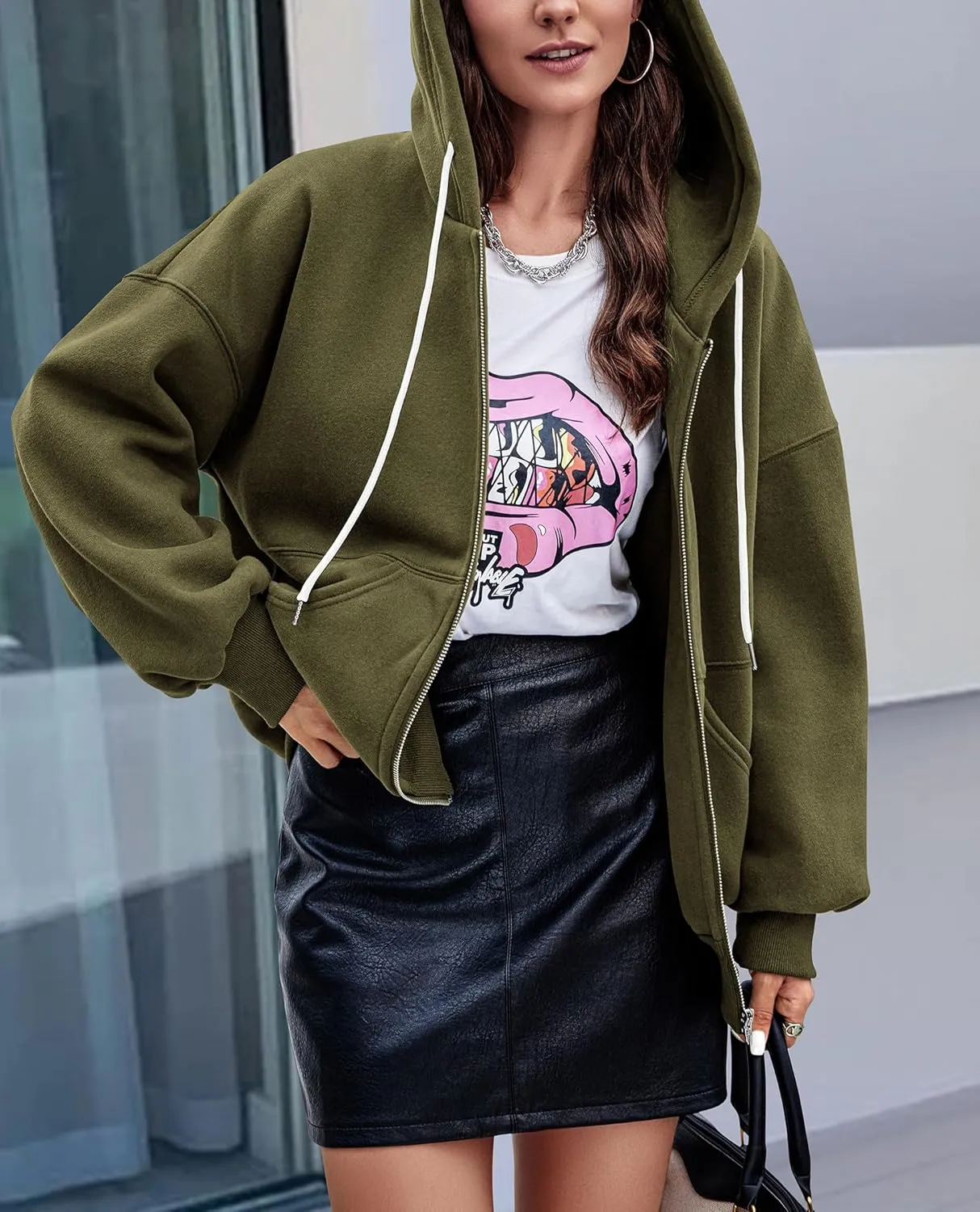 PRETTYGARDEN Women's 2025 Fall Oversized Hoodies Sweatshirt Long Sleeve Zip Up Pockets Loose Fit Y2K Winter Jackets Coat