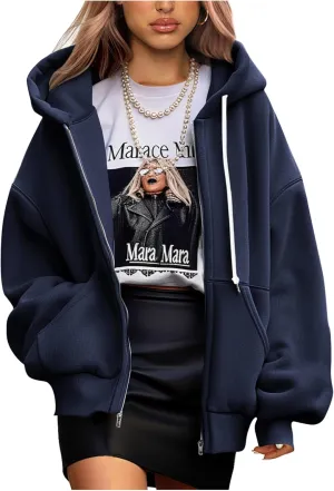 PRETTYGARDEN Women's 2025 Fall Oversized Hoodies Sweatshirt Long Sleeve Zip Up Pockets Loose Fit Y2K Winter Jackets Coat
