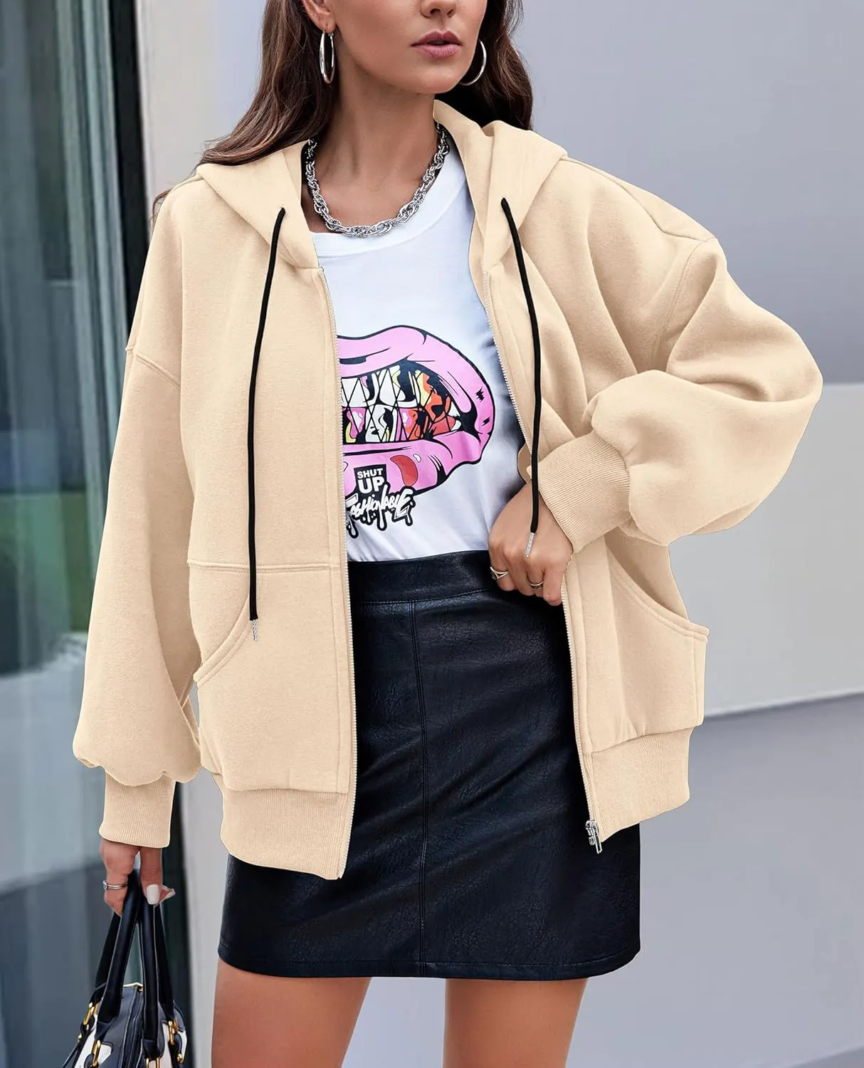 PRETTYGARDEN Women's 2025 Fall Oversized Hoodies Sweatshirt Long Sleeve Zip Up Pockets Loose Fit Y2K Winter Jackets Coat