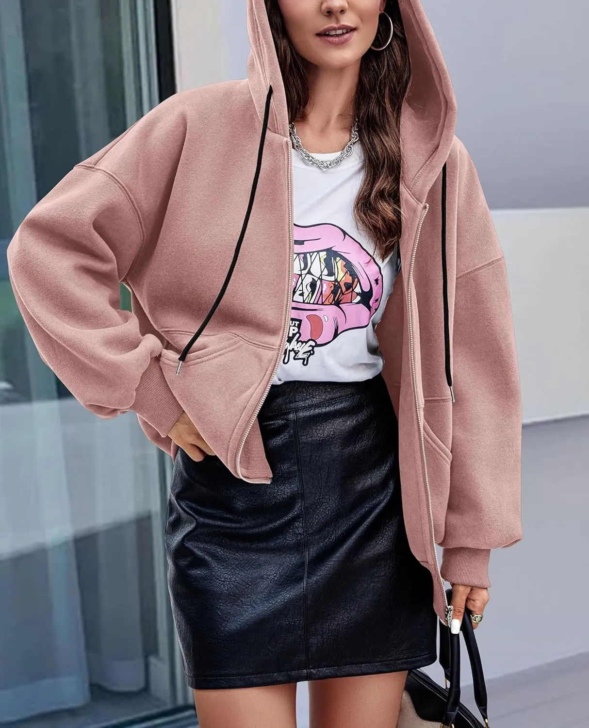 PRETTYGARDEN Women's 2025 Fall Oversized Hoodies Sweatshirt Long Sleeve Zip Up Pockets Loose Fit Y2K Winter Jackets Coat