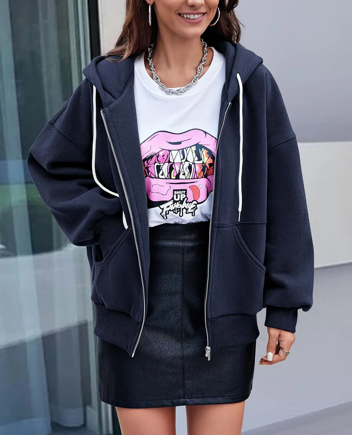 PRETTYGARDEN Women's 2025 Fall Oversized Hoodies Sweatshirt Long Sleeve Zip Up Pockets Loose Fit Y2K Winter Jackets Coat