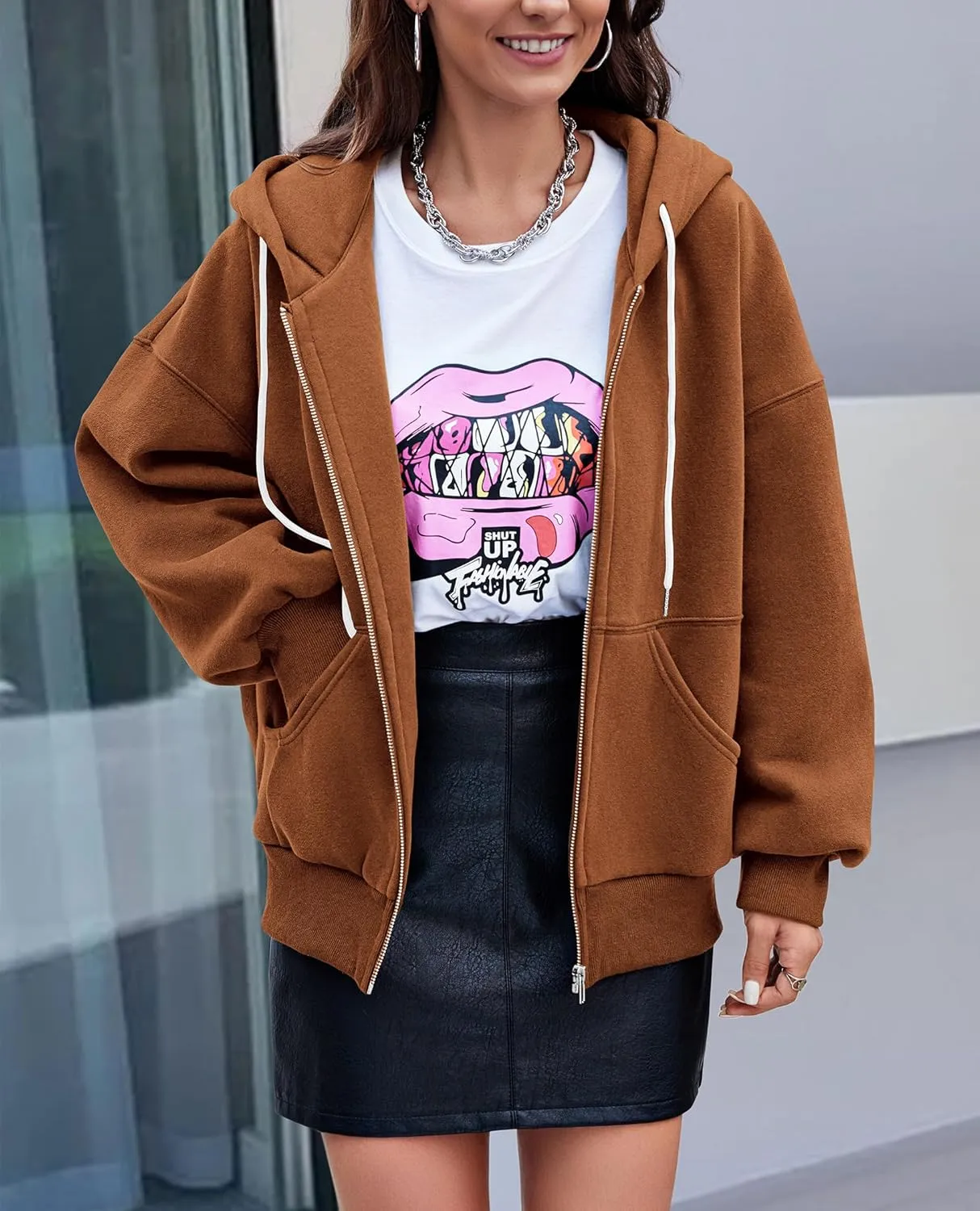 PRETTYGARDEN Women's 2025 Fall Oversized Hoodies Sweatshirt Long Sleeve Zip Up Pockets Loose Fit Y2K Winter Jackets Coat