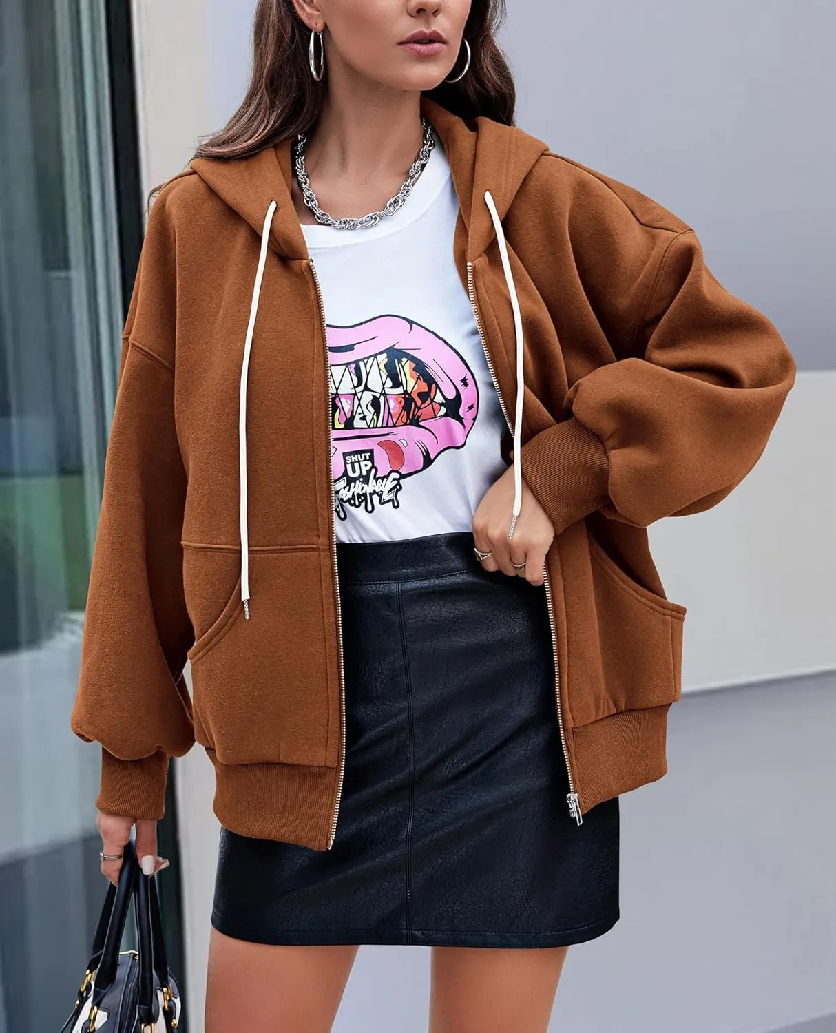PRETTYGARDEN Women's 2025 Fall Oversized Hoodies Sweatshirt Long Sleeve Zip Up Pockets Loose Fit Y2K Winter Jackets Coat