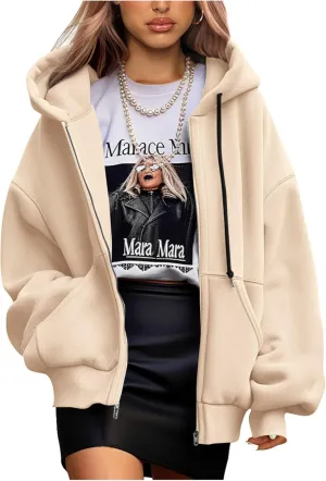 PRETTYGARDEN Women's 2025 Fall Oversized Hoodies Sweatshirt Long Sleeve Zip Up Pockets Loose Fit Y2K Winter Jackets Coat
