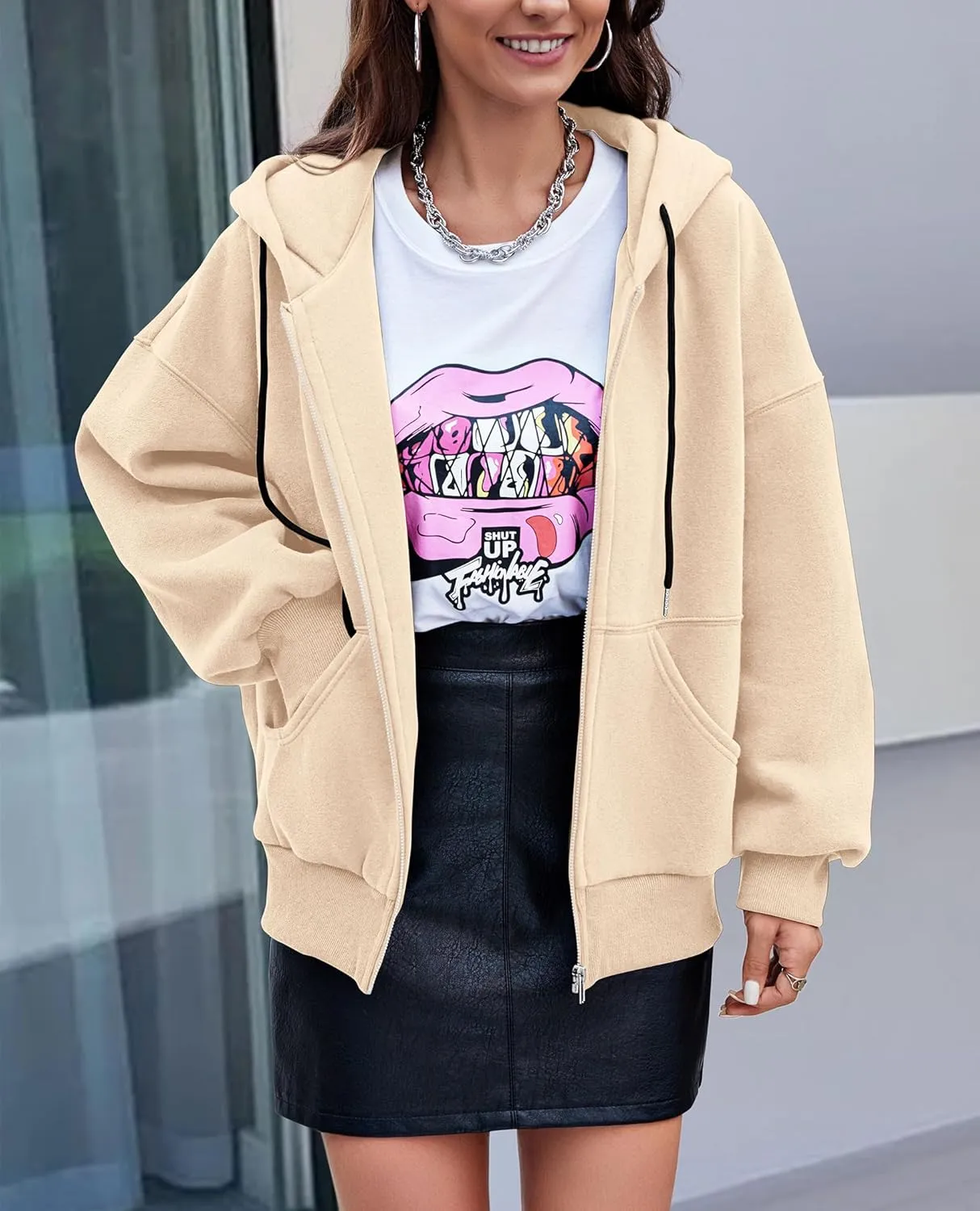 PRETTYGARDEN Women's 2025 Fall Oversized Hoodies Sweatshirt Long Sleeve Zip Up Pockets Loose Fit Y2K Winter Jackets Coat