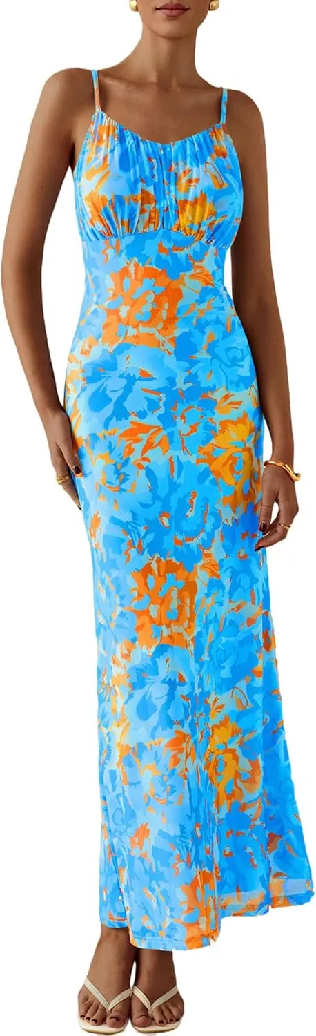 PRETTYGARDEN Women's Bodycon Maxi Dress 2025 Summer Floral Sundress Sleeveless Spaghetti Strap Cocktail Party Dress