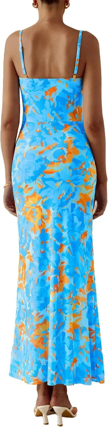 PRETTYGARDEN Women's Bodycon Maxi Dress 2025 Summer Floral Sundress Sleeveless Spaghetti Strap Cocktail Party Dress