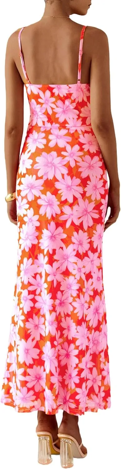 PRETTYGARDEN Women's Bodycon Maxi Dress 2025 Summer Floral Sundress Sleeveless Spaghetti Strap Cocktail Party Dress