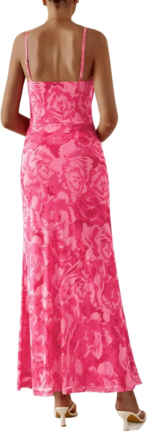PRETTYGARDEN Women's Bodycon Maxi Dress 2025 Summer Floral Sundress Sleeveless Spaghetti Strap Cocktail Party Dress
