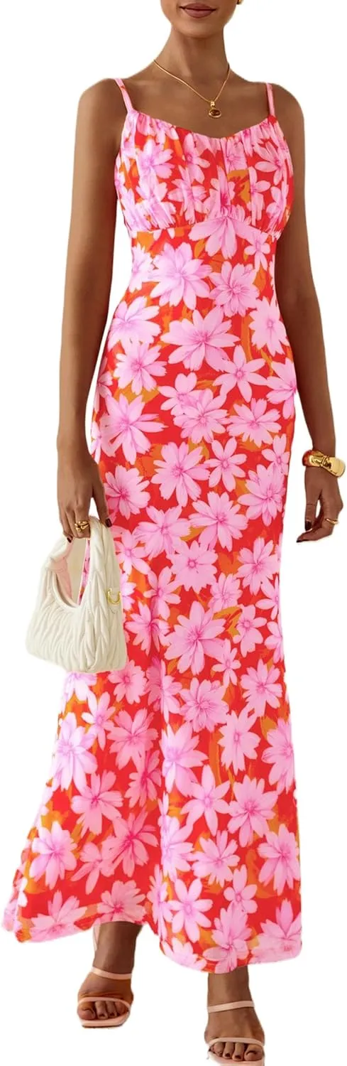 PRETTYGARDEN Women's Bodycon Maxi Dress 2025 Summer Floral Sundress Sleeveless Spaghetti Strap Cocktail Party Dress