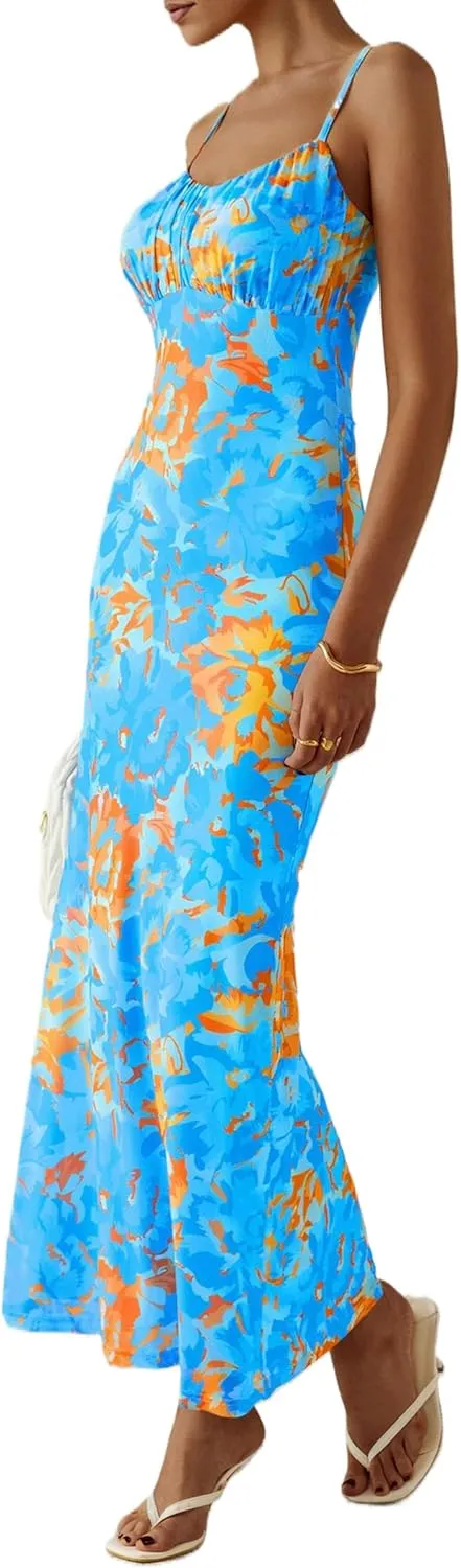 PRETTYGARDEN Women's Bodycon Maxi Dress 2025 Summer Floral Sundress Sleeveless Spaghetti Strap Cocktail Party Dress