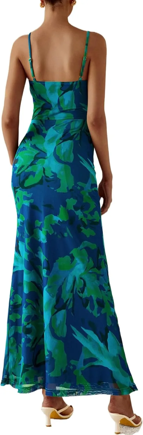 PRETTYGARDEN Women's Bodycon Maxi Dress 2025 Summer Floral Sundress Sleeveless Spaghetti Strap Cocktail Party Dress