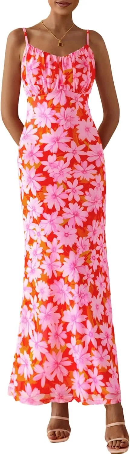 PRETTYGARDEN Women's Bodycon Maxi Dress 2025 Summer Floral Sundress Sleeveless Spaghetti Strap Cocktail Party Dress