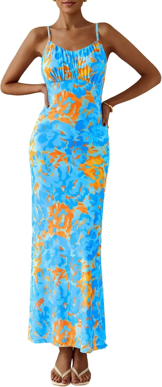 PRETTYGARDEN Women's Bodycon Maxi Dress 2025 Summer Floral Sundress Sleeveless Spaghetti Strap Cocktail Party Dress