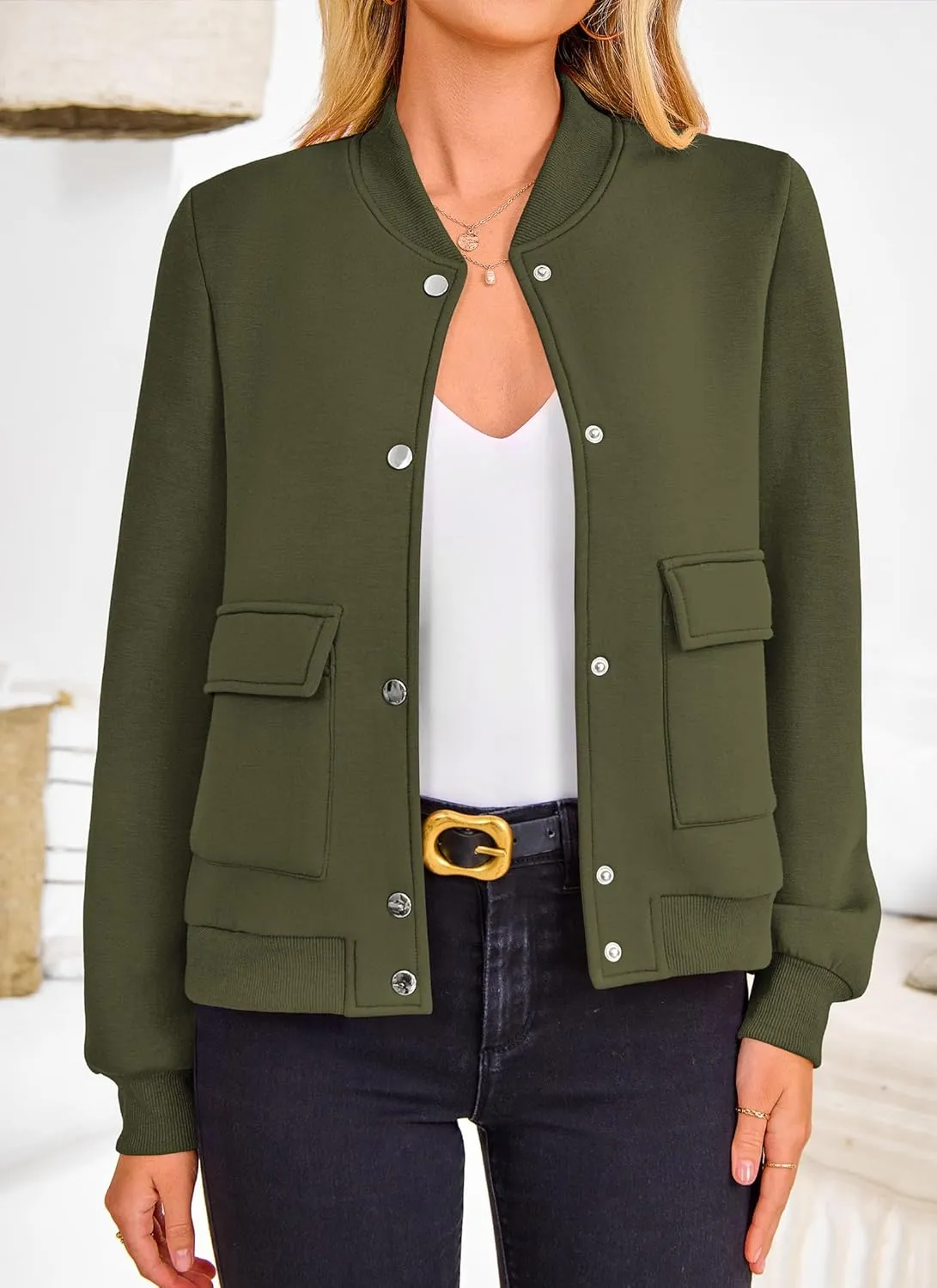 PRETTYGARDEN Women's Bomber Jackets Winter Trendy Varsity Jackets Shackets Button Down Cropped Coats with Pockets
