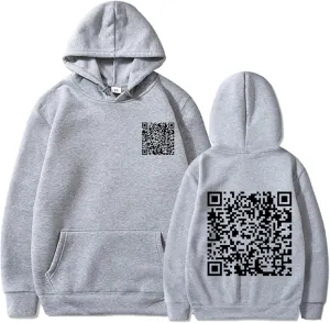 Qr Code Hoodie for Men Women Funny Fuck You Qr Code Graphic Drawstring Trendy Oversized Sweatshirt Pullover