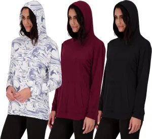 Real Essentials 3 Pack: Women's Dry Fit Long-Sleeve Hoodie Pullover Sweatshirt Pocket - Active Lounge (Available In Plus)