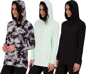 Real Essentials 3 Pack: Women's Dry Fit Long-Sleeve Hoodie Pullover Sweatshirt Pocket - Active Lounge (Available In Plus)