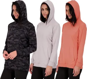 Real Essentials 3 Pack: Women's Dry Fit Long-Sleeve Hoodie Pullover Sweatshirt Pocket - Active Lounge (Available In Plus)
