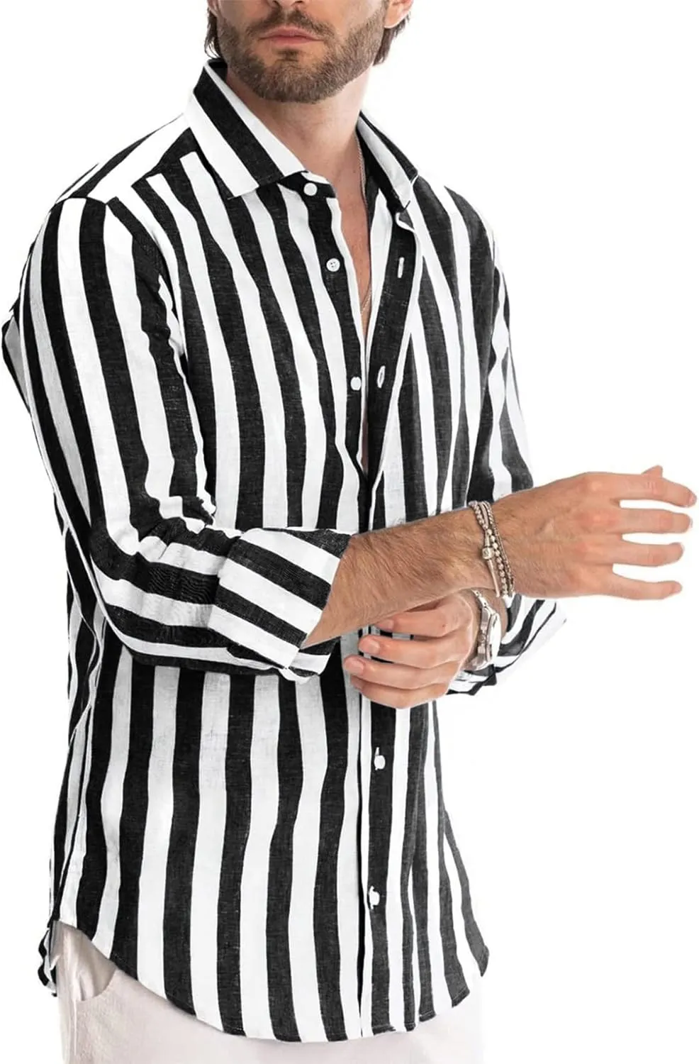 Rela Bota Mens Fashion Striped Shirts Beach Casual Button Down Henley Shirts Long Sleeve Dress Shirts Cotton Shirts