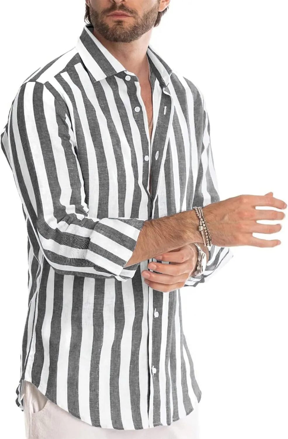 Rela Bota Mens Fashion Striped Shirts Beach Casual Button Down Henley Shirts Long Sleeve Dress Shirts Cotton Shirts